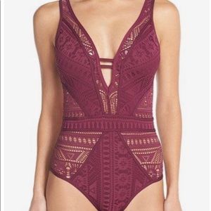 BECCA Show & Tell Plunge Neck One-Piece Swimsuit